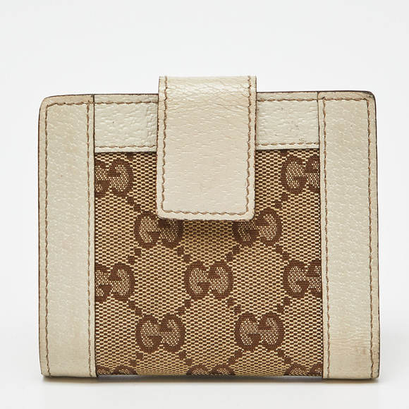 GUCCI Beige/Off White GG Canvas and Leather Compact Wallet - Picture 5 of 8
